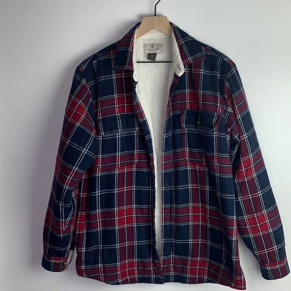 Landsboro Jackets & Blazers - Landsboro. Shirt Jacket Shacket Plaid Button Front Red/Blue/White Womens Size M